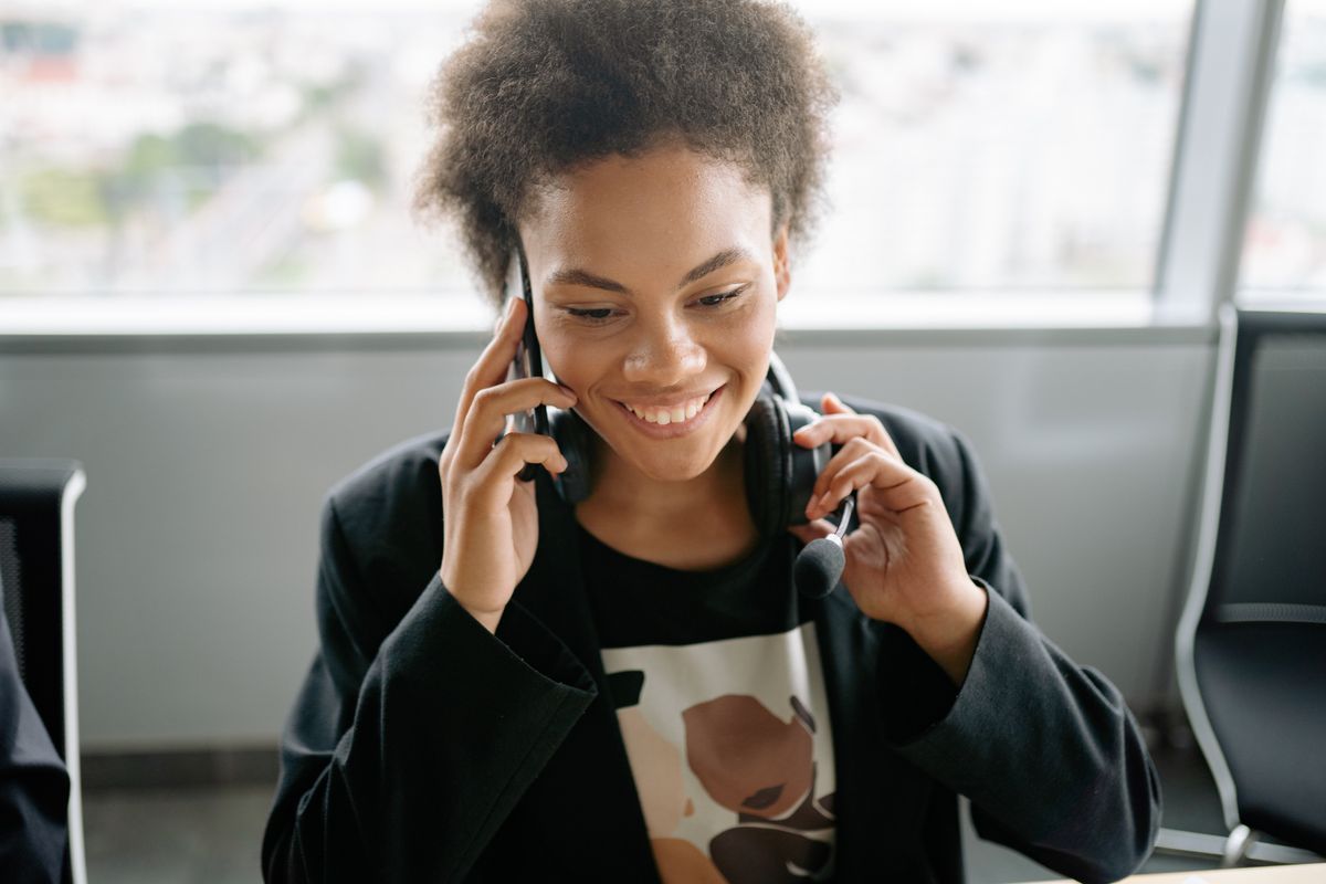 Call center agent using a headset